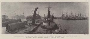 Het afvoeren van verouderde oorlogsschepen, de bassins in de haven van Portsmouth, die de overbevolking tonen door English Photographer