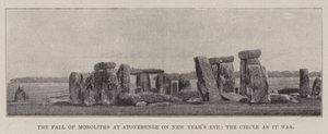 De val van monolieten bij Stonehenge op oudejaarsavond, de cirkel zoals hij was door English Photographer