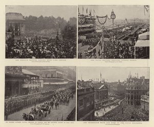De Buitenlandse Prinsen die Hyde Park Corner Passeren, Sir Wilfrid Laurier, GCMG, Premier van Canada, en Koloniale Begeleiding in Pall Mall, de Marinebrigade die de London Bridge Oversteekt, de Processie vanaf het Dak van de