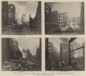 De grote brand in de stad, uitzichten van de verwoeste wijk door English Photographer