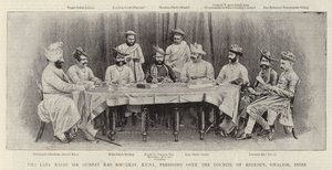 De overleden Rajah Sir Gunpat Rao Khudkay, KCSI, voorzitter van de Raad van Regenten, Gwalior, India door English Photographer