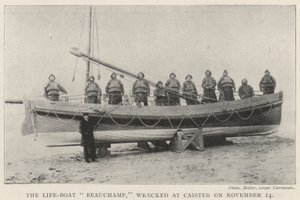 De Reddingsboot Beauchamp, gestrand bij Caister op 14 november
