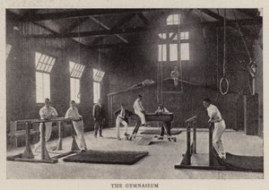 De nieuwe gebouwen van Kings College School op Wimbledon Common, de gymzaal door English Photographer