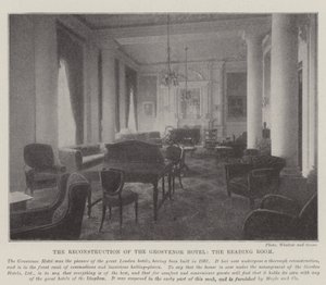 De reconstructie van het Grosvenor Hotel, de leeszaal door English Photographer