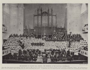 De heropening van Colston Hall, Bristol, het orkest bij de inaugurele uitvoering