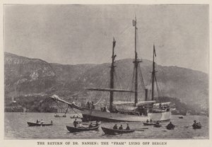 De terugkeer van Dr. Nansen, de Fram voor anker bij Bergen