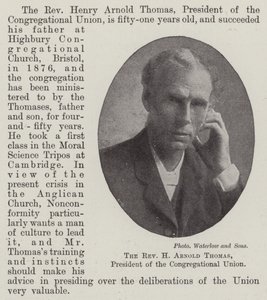 De eerwaarde H Arnold Thomas, voorzitter van de Congregational Union door English Photographer