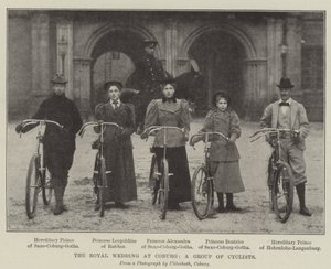 Het koninklijk huwelijk in Coburg, een groep fietsers door English Photographer