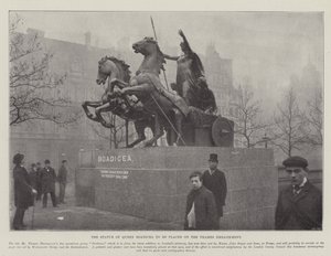 Het standbeeld van koningin Boadicea dat op de Thames Embankment wordt geplaatst door English Photographer