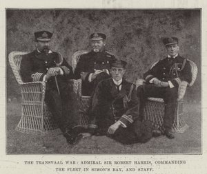 De Transvaal Oorlog, admiraal Sir Robert Harris, bevelhebber van de vloot in Simons Bay, en staf door English Photographer