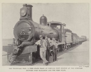 De Transvaalse Oorlog, een Vrijstaat Trein op Norvals Pont Station bij de Kruising tussen Port Elizabeth en de Vrijstaat door English Photographer