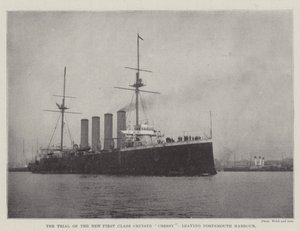 De proefvaart van de nieuwe eersteklas kruiser Cressy, vertrekkend uit de haven van Portsmouth door English Photographer