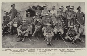 De oorlog, kolonel R.S. Baden-Powell en enkele officieren die Mafeking verdedigen door English Photographer
