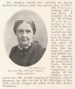 Wijlen Mevrouw Matthew Arnold, Weduwe van de Dichter