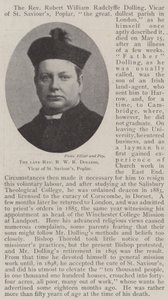 De overleden dominee R W R Dolling, pastoor van St Saviours, Poplar