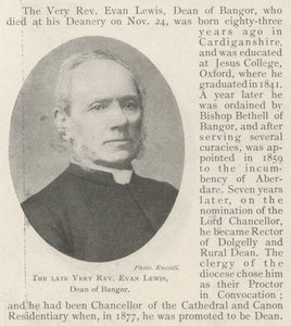 De overleden Zeer Eerwaarde Evan Lewis, decaan van Bangor