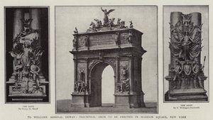Om admiraal Dewey te verwelkomen, triomfboog die wordt opgericht op Madison Square, New York door English Photographer