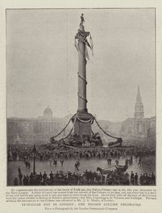 Trafalgar Day in Londen, de Nelson-zuil versierd door English Photographer