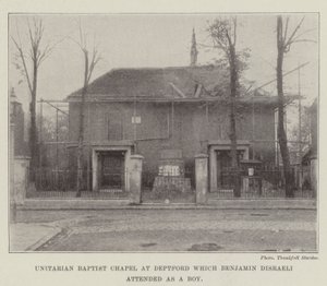 Unitarische baptistenkapel in Deptford die Benjamin Disraeli als jongen bezocht door English Photographer