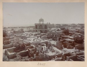 Dorp in Purana Qila, Uitzicht rond Sher Mandal, ca. 1908-1911 (z/w foto)