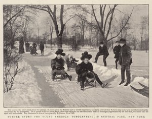 Wintersport voor jonge Amerikanen, rodelen in Central Park, New York