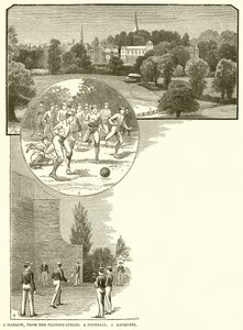 1. Harrow, vanaf de Speelvelden. 2. Voetbal. 3. Rackets door English School