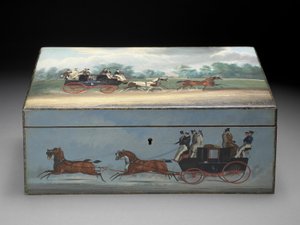 Een sigarendoos beschilderd met scènes uit Taglioni-prenten, ca. 1840