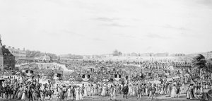 Een correcte weergave van het gezelschap dat naar en terugkeert van de audiëntie van Zijne Majesteit in Buckingham Palace, gepubliceerd door G. Humphrey, 25 mei 1822 door English School