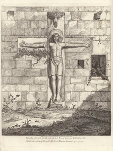 Een kruisbeeld aan de buitenmuur van het zuidelijke dwarsschip van de kerk van Rumsey door English School