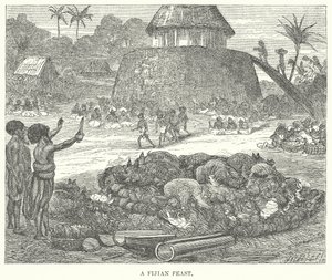 Een Fijisch feestmaal (gravure) door English School