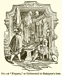 Een frippery of kledingkraam in de tijd van Shakespeare door English School