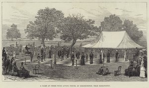 Een Partij Schaak met Levende Stukken, in Heighington, nabij Darlington (gravure) door English School