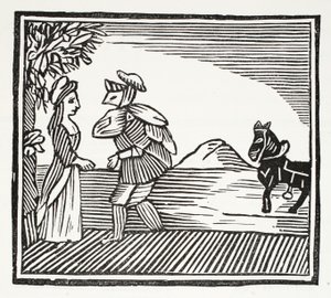 Een Heer gaat te rade bij Moeder Bunch, illustratie uit Chap-books of the Eighteenth Century door John Ashton, gepubliceerd 1882 door English School