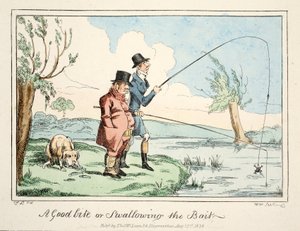 Een goede beet of het aas inslikken, uitgegeven 1835 (gravure)