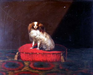Een King Charles Spaniel op een rood kussen, Provinciale School