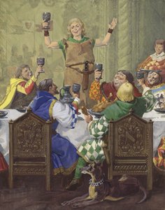 Middeleeuws feestmaal (gouache op papier)