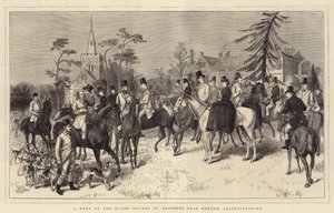 Een Bijeenkomst van de Quorn Hounds bij Brooksby, nabij Melton, Leicestershire (gravure) door English School
