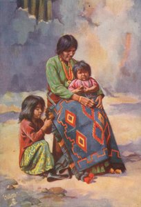 Een Navajo Indiaanse vrouw en kinderen