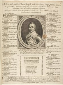 Een marine scheepslijst met portret van de graaf van Warwick