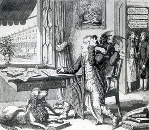 Een nobele dichter - zijn ideeën opkrabbelen, gepubliceerd door J. Johnston, 1823 door English School