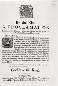 Een proclamatie van de koning, voor de verdere ontdekking van het late gruwelijke ontwerp tegen de heilige persoon en regering van Zijne Majesteit, 27 november 1678 door English School