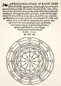 Een zeer goede voorspelling, door Leonard Dygges, gedrukt door Thomas Gemini, Blacke Friars, Londen, 1555 door English School