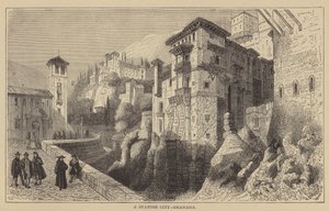 Een Spaanse stad, Granada (gravure) door English School