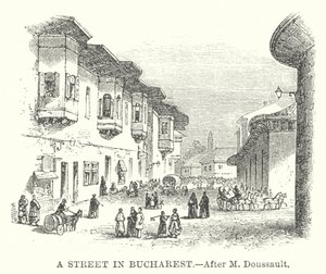 Een straat in Boekarest (gravure) door English School