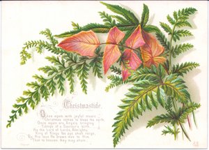 Een Victoriaanse kerstkaart met een bos varens, ca. 1880