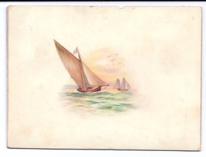 Een Victoriaanse nieuwjaarskaart met jachten die in het maanlicht zeilen, ca. 1895 door English School
