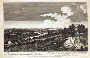 Een uitzicht vanaf Richmond Hill langs de rivier, gedrukt voor Robert Sayer Map en Printseller, Fleet Street door English School