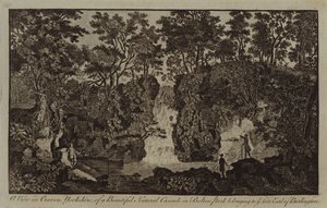 Een uitzicht in Craven, Yorkshire, van een prachtige natuurlijke waterval in Bolton Park behorend tot de wijlen graaf van Burlington (gravure) door English School