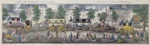 Een uitzicht op de boulevards van Parijs met de nieuwe rijtuigen, 1828