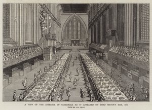 Een uitzicht op het interieur van Guildhall zoals het verscheen op Lord Mayor
